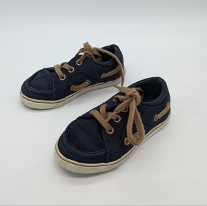 Janie & Jack Boat Shoes Lace-up Canvas Navy Tan Infant/Toddler 7